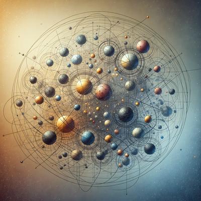 The primary subject of the image is a large, intricate, and colorful illustration of various planets and celestial bodies. The setting is a space-themed background, and the visual style is a combination of digital art and illustration. The colors and mood of the image are vibrant and dynamic, with a sense of wonder and exploration.
